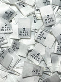 Made In USA Size 2 Woven Sewing Clothing Label White 1000 Pieces