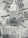 Made In USA Size 12 Woven Sewing Clothing Label White 1000 Pieces