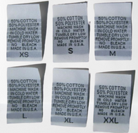 White 50% Cotton 50% Polyester XS-XXL Woven Clothing Sewing Garment Care Label Tags (100-1000pcs)