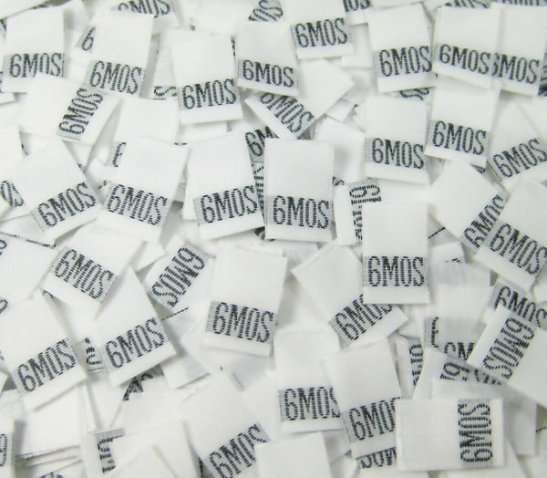 White 6 Month Woven Infant Clothing Sewing Garment Label Size Tags (50-1000pcs)
