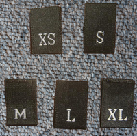Bundle Size XS-XL Black Woven Folded Clothing Sewing Garment Label Size Tags (50-5000pcs)