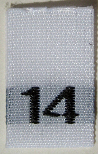 White Woven Clothing Sewing Garment Label Size Tags - 14 - FOURTEEN (50-1000pcs)