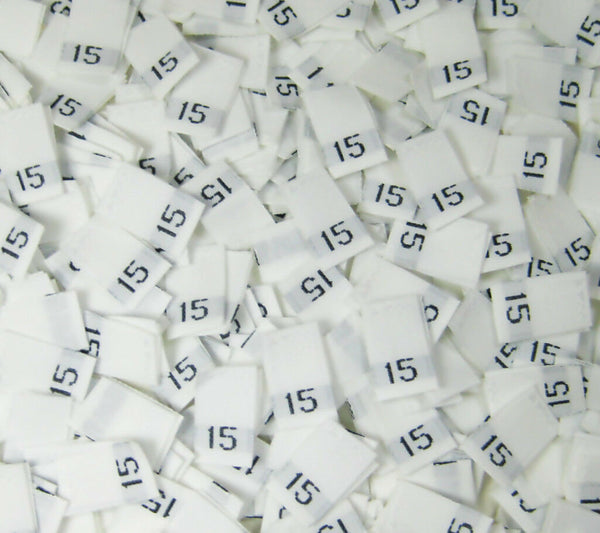 White Woven Clothing Sewing Garment Label Size Tags - 15 - FIFTEEN (50-1000pcs)