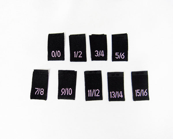 Bundle Size 0/0-15/16 Black Woven Clothing Sewing Garment Label Size Tags (250-1000pcs)