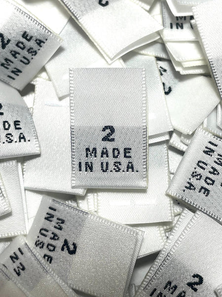Made In USA Size 2 Woven Sewing Clothing Label White 1000 Pieces