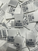 Made In USA Size 12 Woven Sewing Clothing Label White 1000 Pieces