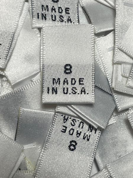 Made In USA Size 8 Woven Sewing Clothing Label White 1000 Pieces