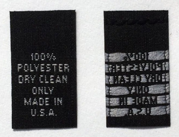 Black Woven Clothing Sewing Garment Care Label Tags - 100% Polyester Dry Clean Only Made in USA (50-1000pcs)