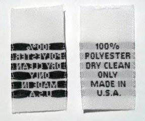 White Woven Clothing Sewing Garment Care Label Tags - 100% Polyester Dry Clean Only Made in USA (50-1000pcs)