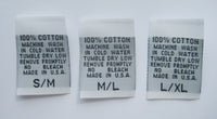 White 100% Cotton S/M M/L L/XL Woven Clothing Sewing Garment Care Label Tags (100-1000pcs)