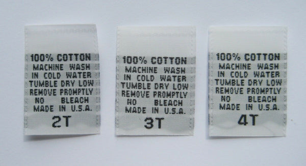 White 100% Cotton 2T 3T 4T Woven Clothing Sewing Garment Care Label Tags (100-1000pcs)