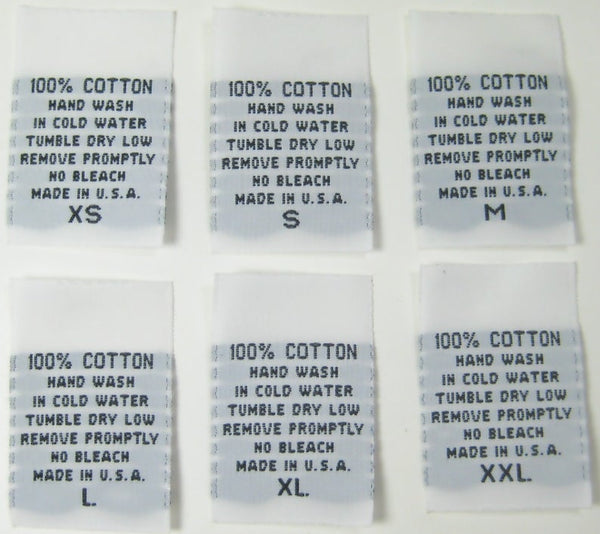 White 100% Cotton Hand Wash XS-XXL Woven Clothing Sewing Garment Care Label Tags (100-1000pcs)
