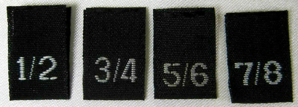 Bundle Size 1/2, 3/4, 5/6, 7/8 Black Woven Clothing Sewing Garment Label Size Tags (100-1000pcs)