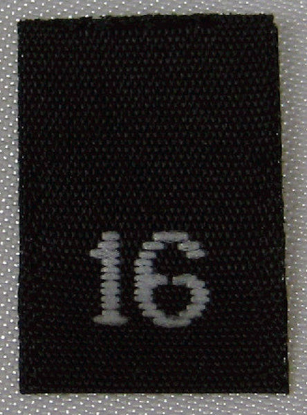 Black Woven Clothing Sewing Garment Label Size Tags - 16 - SIXTEEN (50-1000pcs)