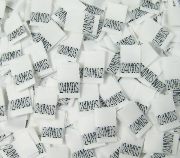 White 24 Month Woven Infant Clothing Sewing Garment Label Size Tags (50-1000pcs)