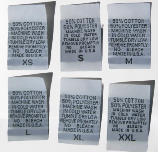 White 50% Cotton 50% Polyester XS-XXL Woven Clothing Sewing Garment Care Label Tags (100-1000pcs)