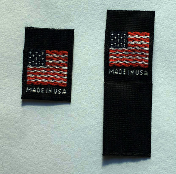 Black Woven American Flag Made in USA Folded Clothing Sewing Garment Label Tags (25-1000pcs)