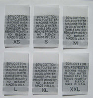White 90% Cotton 10% Polyester XS-XXL Woven Clothing Sewing Garment Care Label Tags (100-1000pcs)