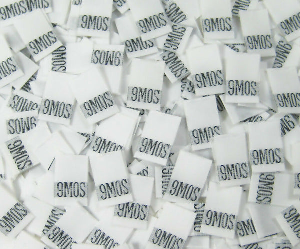 White 9 Month Woven Infant Clothing Sewing Garment Label Size Tags (50-1000pcs)