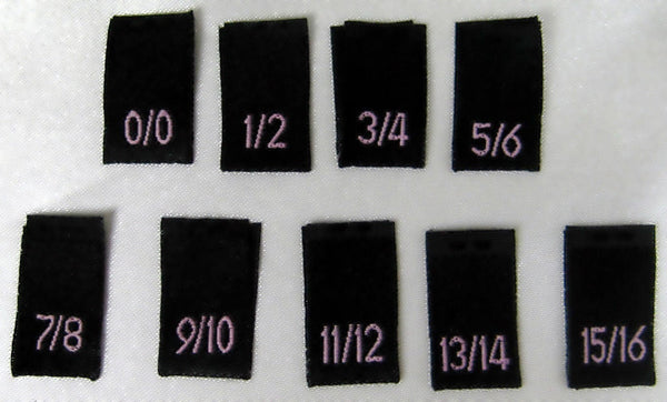 Bundle Size 0/0-15/16 Black Woven Clothing Sewing Garment Label Size Tags (250-1000pcs)