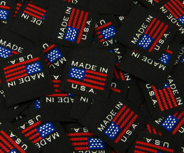 Black American Flag Made in USA Woven Clothing Sewing Garment Label Tags (25-10000pcs)