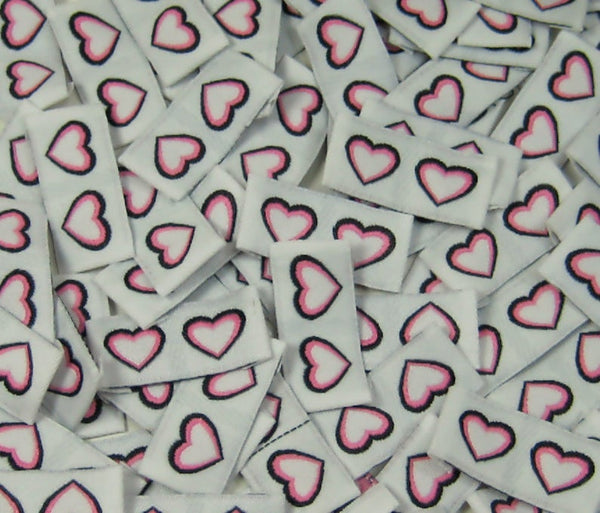 Double Pink Heart Woven Clothing Sewing Garment Label Tags (50-1000pcs)