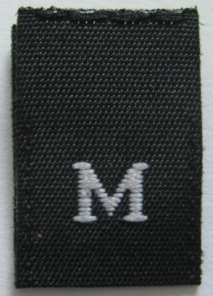 Black Woven Clothing Sewing Garment Label Size Tags - M - Medium (50-1000pcs)