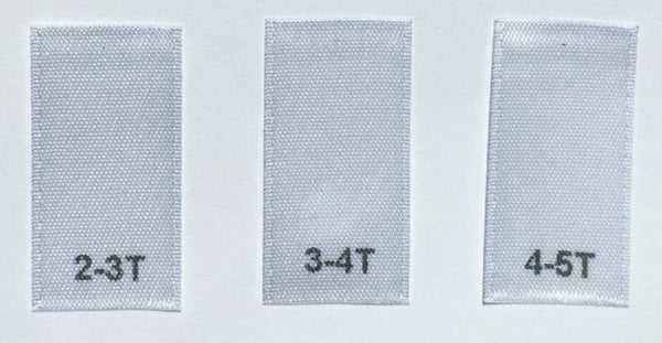 Child Clothing Size Labels (White) - Sew-in Labels, Clothing Tags