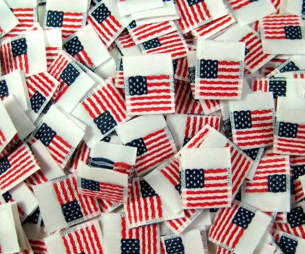 White Woven American Flag Folded Double Sided Clothing Sewing Garment Label Tags (25-10000pcs)