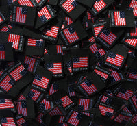 Black Woven American Flag Made in USA Folded Double Sided Clothing Sewing Garment Label Tags (25-10000pcs)