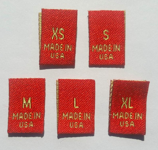 Bundle Size XS-XL Red Woven Clothing Sewing Garment Label Size Tags (50-1000pcs)