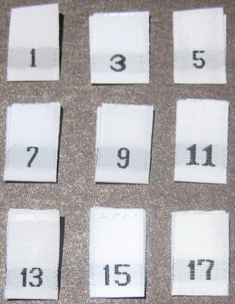 Bundle Odd Size 1-17 White Woven Clothing Sewing Garment Label Size Tags (100-1000pcs)
