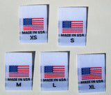 White XS-XL Woven Clothing Sewing Garment Label Tags - American Flag Made in USA (50-10000pcs)