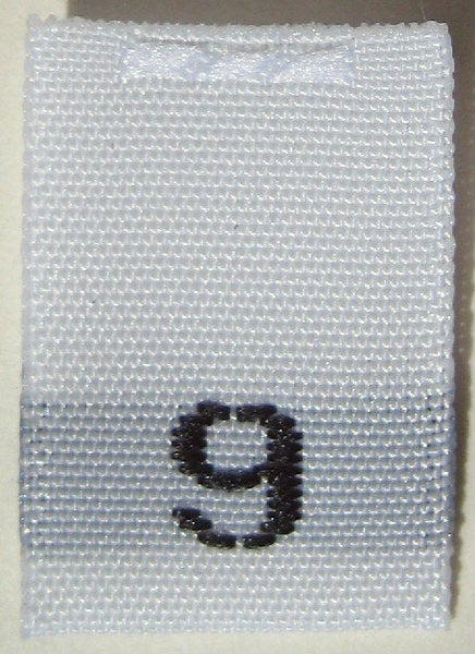 White Woven Clothing Sewing Garment Label Size Tags - 9 - NINE (50-1000pcs)