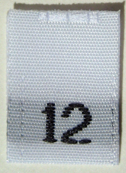 White Woven Clothing Sewing Garment Label Size Tags - 12 - TWELVE (50-1000pcs)