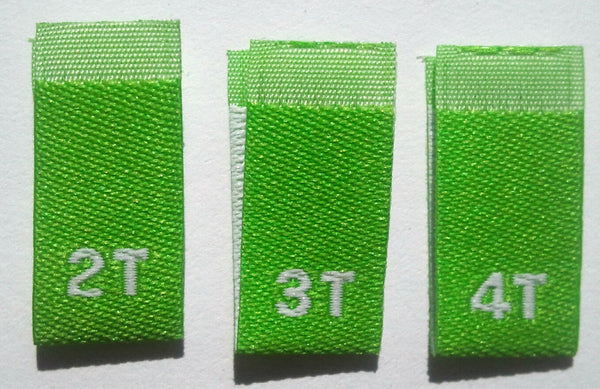 Lime Green Bundle 2T 3T 4T Woven Toddler Clothing Sewing Garment Label Size Tags (50-1000pcs)