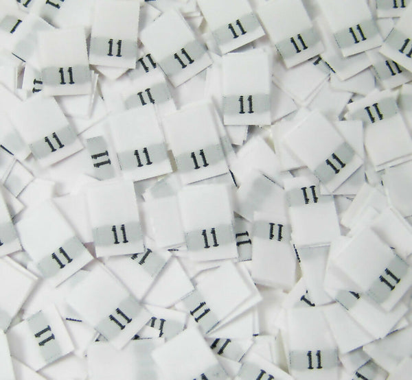 White Woven Clothing Sewing Garment Label Size Tags - 11 - ELEVEN (50-1000pcs)