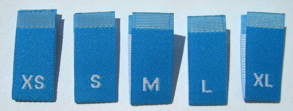Bundle Size XS-XL Blue Woven Clothing Sewing Garment Label Size Tags (50-1000pcs)