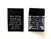Black 100% Cotton Woven Clothing Sewing Garment Care Label Tags (50-1000pcs)